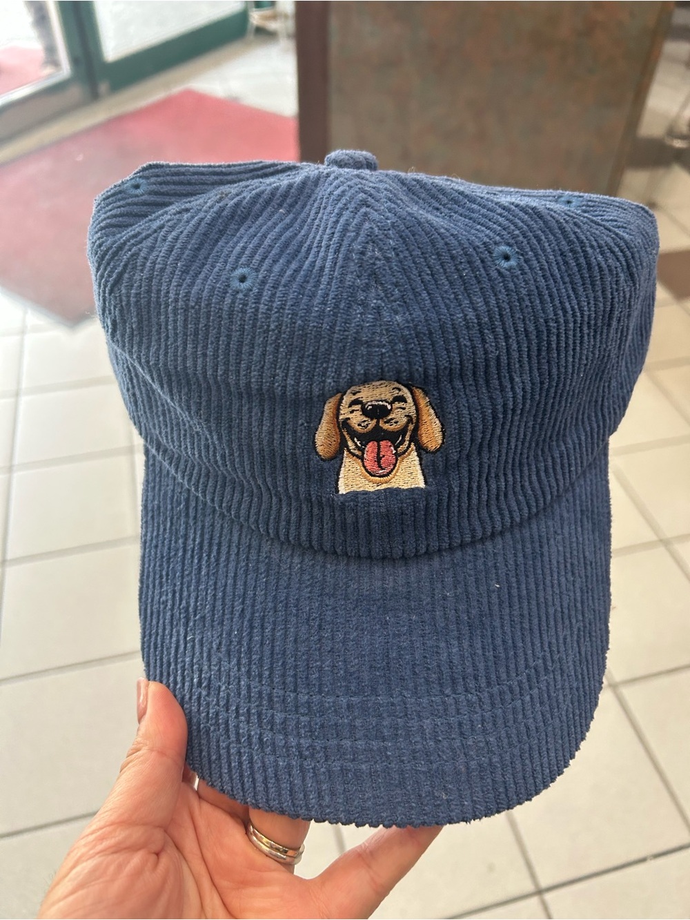 Blue Corduroy Dog Cap with Embroidered Pup new with tags